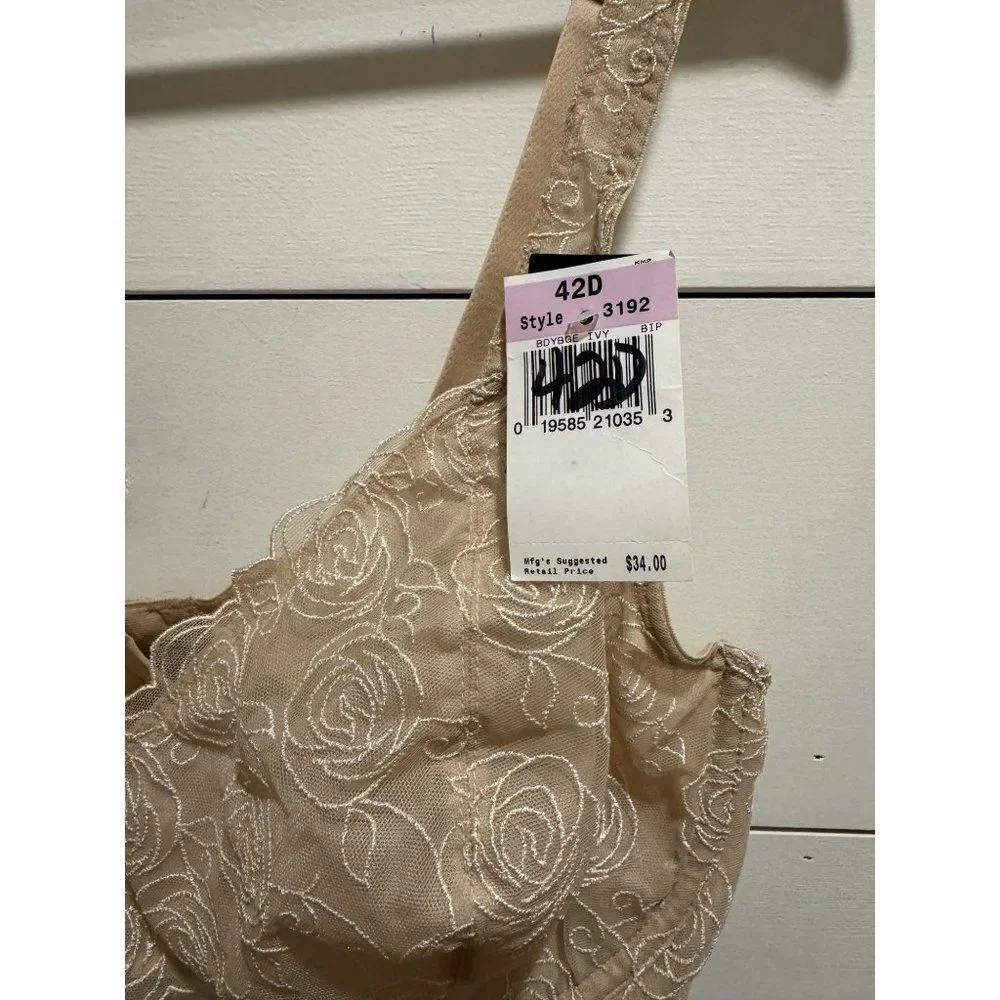 NWT Bali Beige 42D Underwire 3192 Sheer Lace Desire Unlined Bra